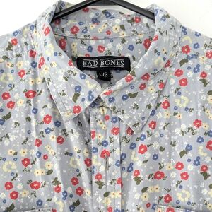 Bad Bones Men's Floral Gray Shirt Sleeve Shirt ~ Size Large